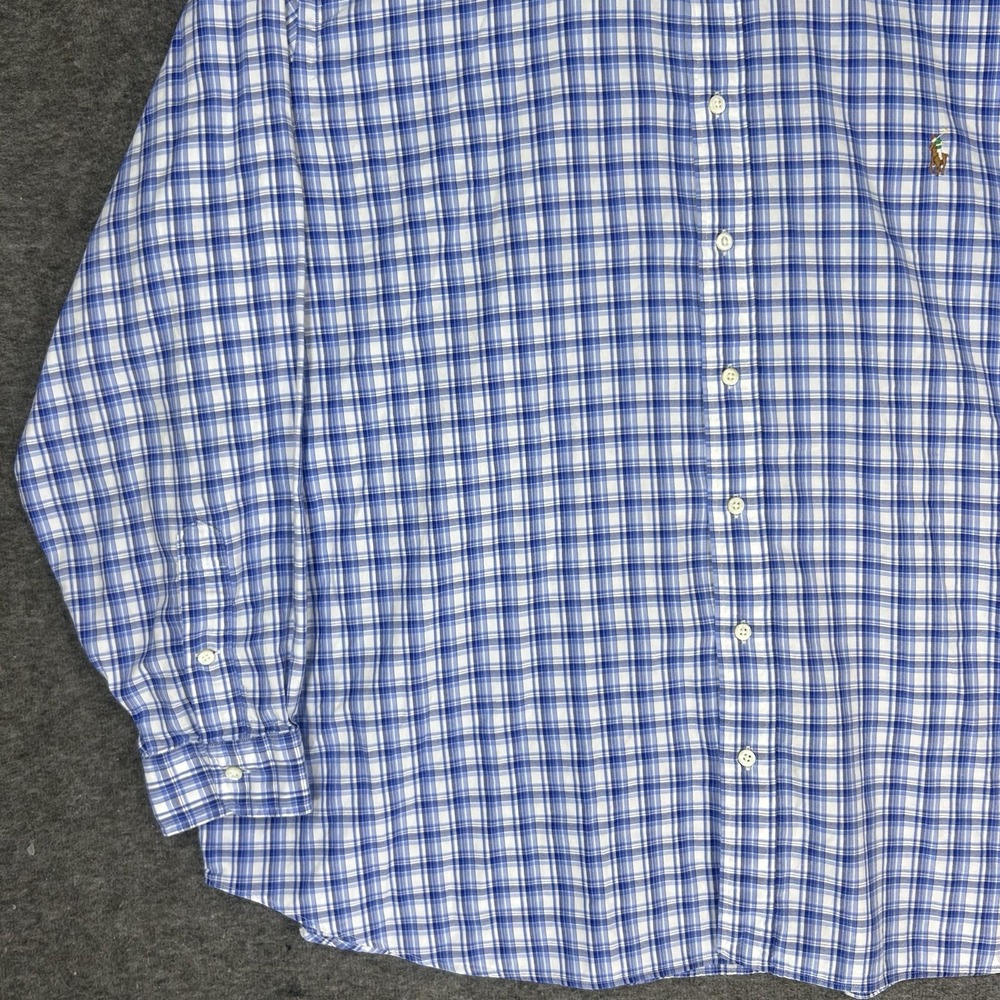 Polo Ralph Lauren Shirt Mens 3XB white blue plaid Oxford preppy long sleeve - Picture 4 of 11